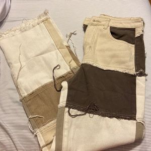 wide leg jeans, brown and tan multicolor